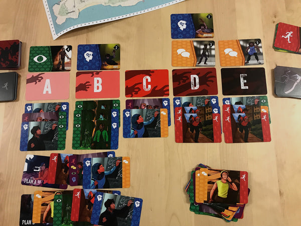 A game midway with all the cards and map displayed